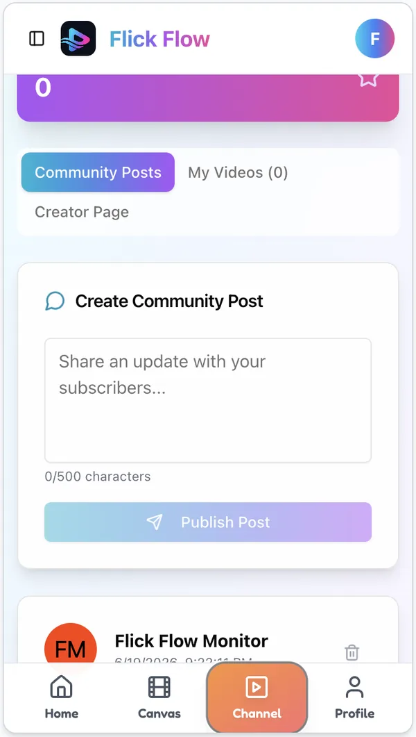 Flick Flow community post creation screen